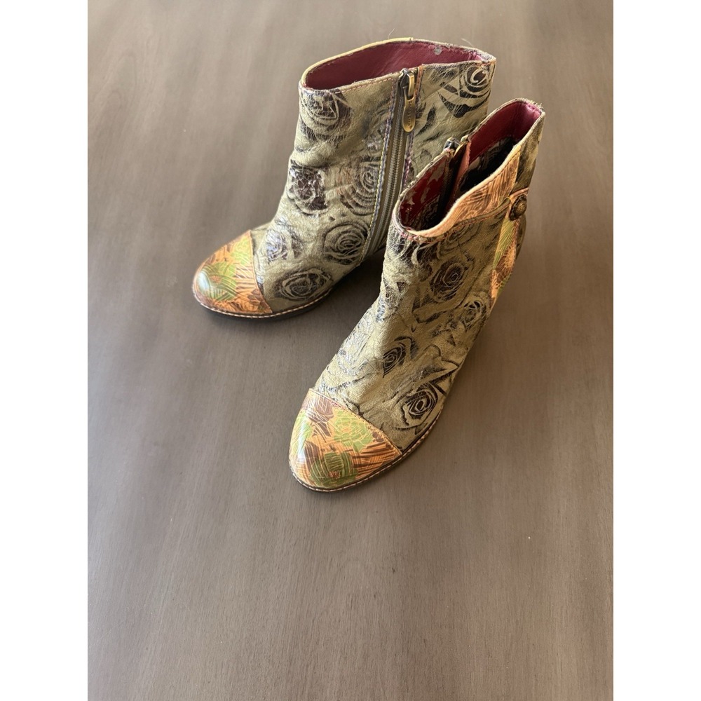 Spring Step L'Artiste Waterlily  Leather Boots Ankle Green Brown Floral S 7 - Picture 7 of 16